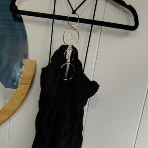 Fashion Nova Loungewear in Soft Black Rouched Design. Accent rings at halter